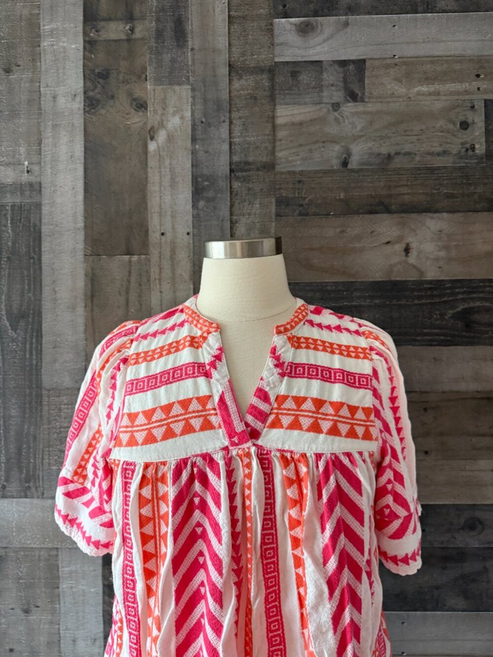 Pink orange embroidered peasant top large tropical beach feminine barbiecore - Picture 2 of 10